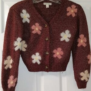 Derek Heart Burgundy Floral Cardigan